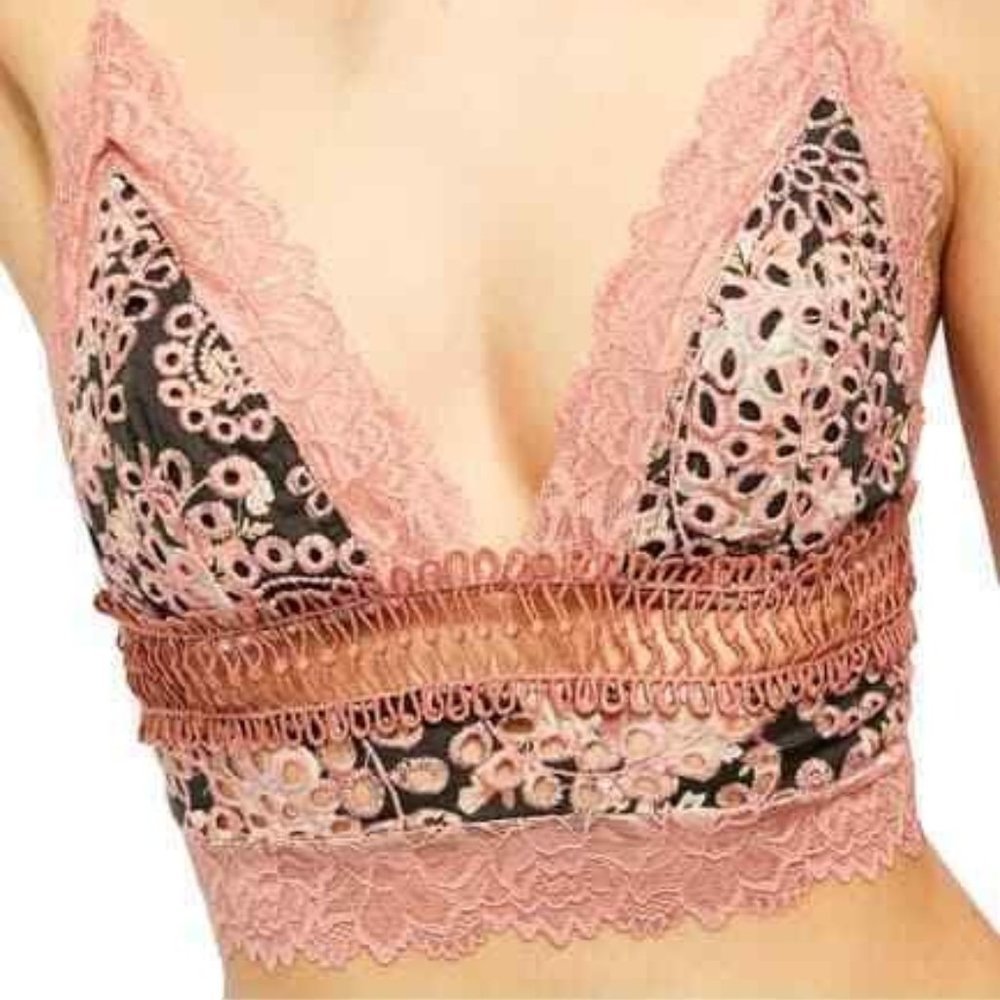 COPY - Free People Emma Soft Black Pink Floral Bralette